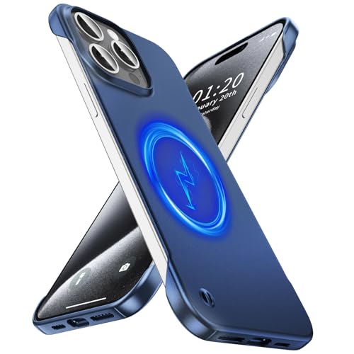 GRECAZO Magnetische, ultradünne, mattierte Hülle für iPhone 15 Pro Max, rahmenlose Hülle, 6,7 Zoll (2023), schlank, minimalistisch, leicht, matt, kratzfest, MagSafe-Hülle, randlos, Marineblau von GRECAZO