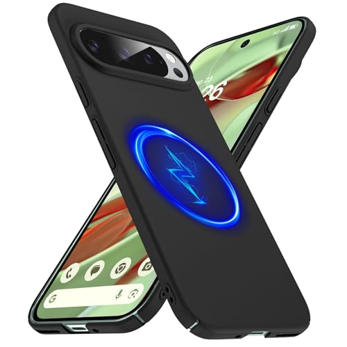 GRECAZO Magnetische schlanke Schutzhülle für Google Pixel 9 Pro / Pixel 9 [kompatibel mit Magsafe], ultradünn, leicht, langlebig, minimalistisch, matt, Hartschale, stoßfest, rutschfest, Ring-Schwarz von GRECAZO