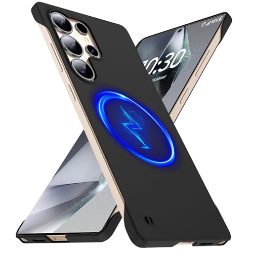 GRECAZO Magnetische schlanke Schutzhülle für Samsung Galaxy S25 Ultra 6,9 (2025), ultradünn, leicht, langlebig, Rahmenlos, matt, hart, mit Zugring, stoßfest, rutschfest, Schwarz von GRECAZO