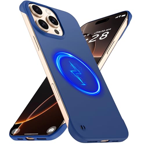 GRECAZO Magnetische schlanke Schutzhülle für iPhone 16 Pro Max, 17,5 cm (6,9 Zoll) (2024), ultradünn, leicht, langlebig, Rahmenlos, matt, hart, mit Zugring, stoßfest, rutschfest, Blau von GRECAZO