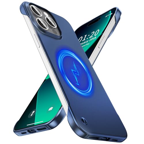 GRECAZO Magnetische ultradünne, mattierte Schutzhülle für iPhone 15 Pro, rahmenlos, 15,5 cm (6,1 Zoll), 2023, schlank, minimalistisch, leicht, matt, kratzfest, MagSafe-Hülle, randlos, Marineblau von GRECAZO