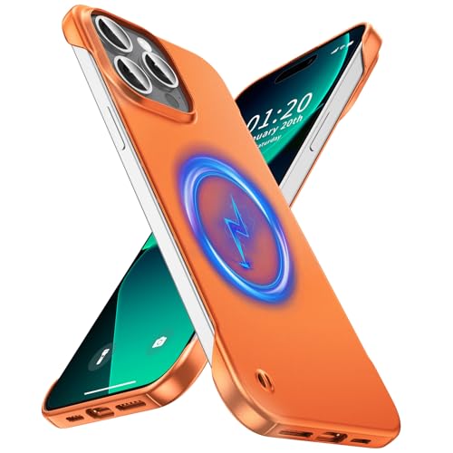 GRECAZO Magnetische ultradünne, mattierte Schutzhülle für iPhone 15 Pro, rahmenlos, 15,5 cm (6,1 Zoll), 2023, schlank, minimalistisch, leicht, matt, kratzfest, MagSafe-Hülle, randlos, Orange von GRECAZO