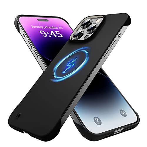 GRECAZO Magnetisches Slim Case für iPhone 14 Pro Handyhülle 6,1" (2022) Ultraleichte Dünne Rahmenlose Matte Hart MagSafe Abdeckung mit Zugring Stoßfestem rutschfestem Seil - Schwarz von GRECAZO
