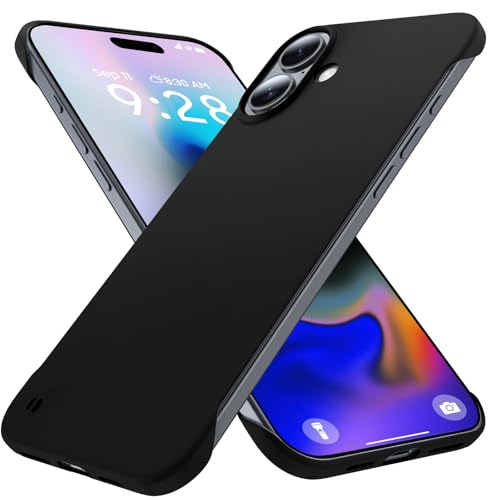 GRECAZO Schlanke, randlose Schutzhülle für iPhone 16, 15,5 cm (6,1 Zoll), ultradünn, leicht, rahmenlos, matt, harte PC-Schutzhülle mit Zugring, stoßfest, rutschfestes Seil, unterstützt kabelloses von GRECAZO