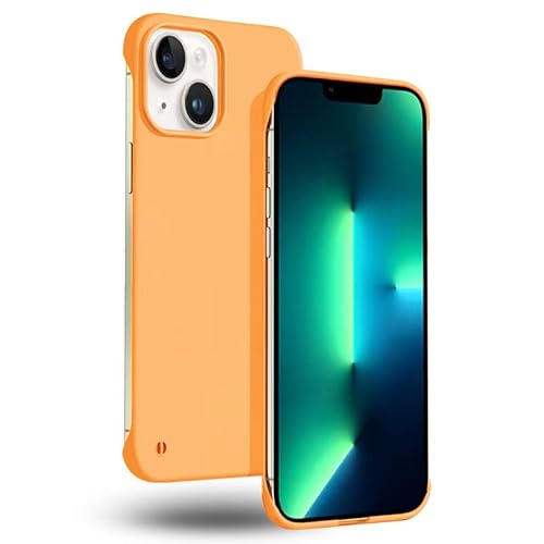 GRECAZO Slim Fit für iPhone 13 Phone Case 6.1" Ultradünne leichte rahmenlose Matte Harte PC Abdeckung Fall mit Pull Ring Stoßfeste rutschfeste Seil, Suppor Drahtlose Lade-Orange von GRECAZO