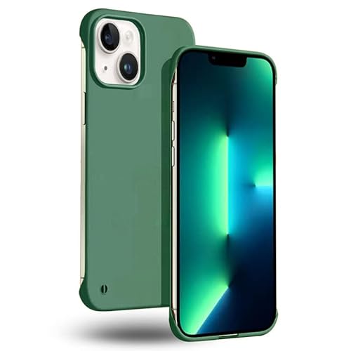 GRECAZO Slim Fit für iPhone 14 Phone Case 6.1" Ultradünne leichte rahmenlose Matte Harte PC Abdeckung Fall mit Pull Ring Stoßfeste rutschfeste Seil, Suppor Drahtlose Lade-Dunkelgrün von GRECAZO