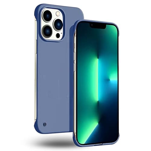 GRECAZO Slim Fit für iPhone 14 Pro Max Phone Case 6.7" Ultradünne leichte rahmenlose Matte Harte PC Abdeckung Fall mit Pull Ring Stoßfeste rutschfeste Seil, Suppor Drahtlose Lade-Blau von GRECAZO