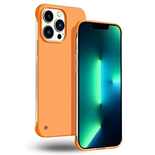 GRECAZO Slim Fit für iPhone 14 Pro Max Phone Case 6.7" Ultradünne leichte rahmenlose Matte Harte PC Abdeckung Fall mit Pull Ring Stoßfeste rutschfeste Seil, Suppor Drahtlose Lade-Orange von GRECAZO