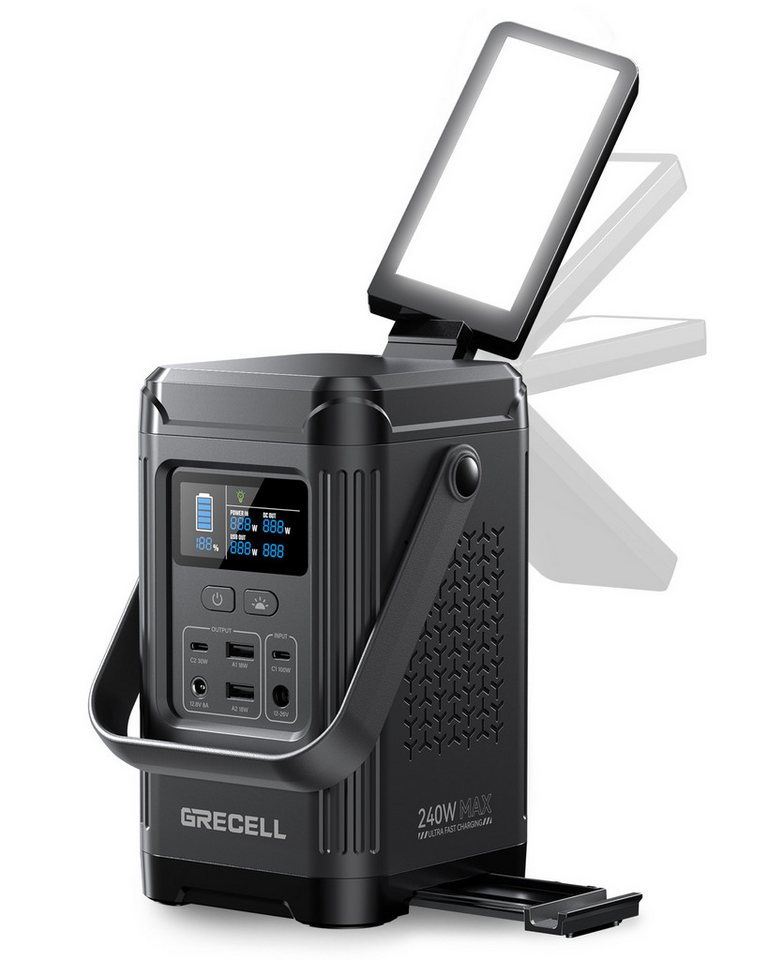 GRECELL 240W Tragbare PowerStation 153.6WH Solar Generator LiFePO4 Batterie Powerbank (1 St) von GRECELL