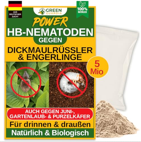GREEN GUARDIA Power HB-Nematoden gegen Dickmaulrüssler & Engerlinge - 5 Mio. (10m²) -biologische Schädlingsbekämpfung, umweltfreundlich, chemiefrei. Einfach anzuwenden & Sicher für Mensch & Tier von GREEN GUARDIA