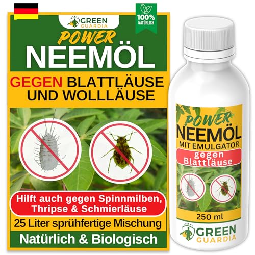 GREEN GUARDIA Power Neemöl bei Blattläuse mit Emulgator für Garten- & Zimmerpflanzen, Neemöl Wollläuse, 250ml sprühfertige Mischung für 25 Liter Mischung GREEN GUARDIA Power Neemöl bei Blattläuse mit Emulgator für Garten- & Zimmerpflanzen, Neemöl Wollläuse, 250ml sprühfertige Mischung für 25 Liter Mischung von GREEN GUARDIA