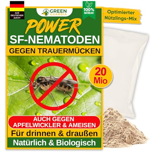 GREEN GUARDIA Power SF-Nematoden - 20 Mio. (200 Pflanzen/40m²) gegen Trauermücken – Biologisches Mittel zur effektiven Trauermücken Bekämpfung – Umweltfreundlich, chemiefrei von GREEN GUARDIA