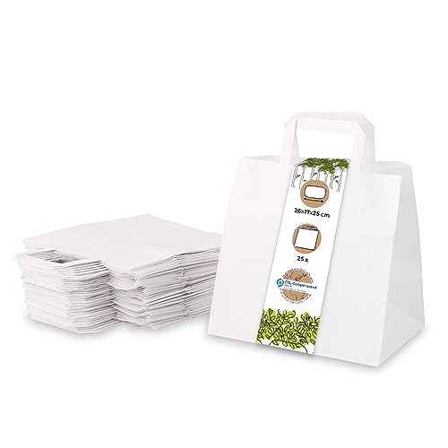 GREENBOX weiße Papiertüten mit Griff I umweltschonende Papiertüte aus Kraftpapier I Geschenktüte biologisch abbaubar, Tüten kompostierbar I 25 x weiße Papiertragetaschen mit Henkel 26x17x25 cm GREENBOX weiße Papiertüten mit Griff I umweltschonende Papiertüte aus Kraftpapier I Geschenktüte biologisch abbaubar, Tüten kompostierbar I 25 x weiße Papiertragetaschen mit Henkel 26x17x25 cm von GREENBOX