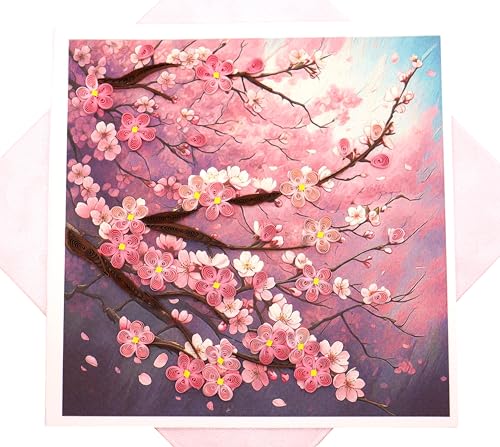 GREENHANDSHAKE Cherry Blossom Dreams, Quilling Art Grußkarte für Geburtstag, Valentinstag, Muttertag, Jahrestag, Dankeschön, Genesung, 15,2 x 15,2 cm GREENHANDSHAKE Cherry Blossom Dreams, Quilling Art Grußkarte für Geburtstag, Valentinstag, Muttertag, Jahrestag, Dankeschön, Genesung, 15,2 x 15,2 cm von GREENHANDSHAKE