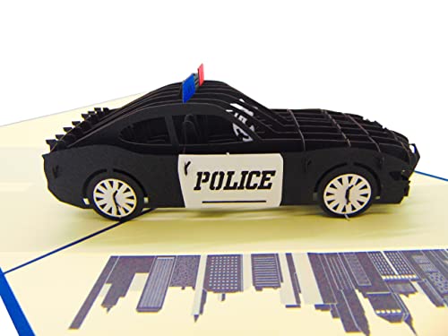 Polizeiauto, Pop-Up-Karte, 3D-Popup-Grußkarten, für Geburtstag, Valentinstag, Muttertag, Frühling, Vatertag, Abschlussfeier, Hochzeit, Jahrestag, Dankeschön, alle Anlässe | 15,2 x 15,2 cm cm von GREENHANDSHAKE