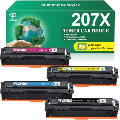 GREENSKY 207X mit Chip Kompatibel für HP 207X 207A Toner Set für HP Color Laserjet Pro MFP M283fdw Toner Color Laserjet Pro M255dw M255nw M283fdn M282nw M283 M282 M255 207X Schwarz Cyan Magenta Gelb von GREENSKY