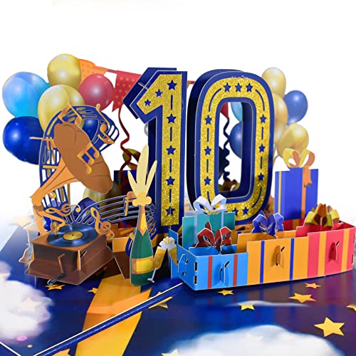 GREETING ART 3D Geburtstagskarte,Geburtstagskarte 10 Jahre,10. Geburtstagskarten mit Umschlag,Pop Up Karte 10. Geburtstag,Happy Birthday Karte für Mädchen Junge Freunde Geschenk Karte von GREETING ART