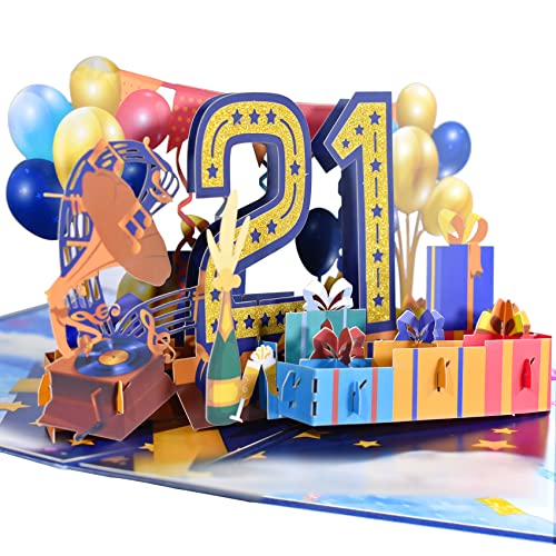 GREETING ART Geburtstagskarte,Geburtstagskarte zum 21. Geburtstag,21. Geburtstagskarten,3D Pop Up Karte 21 Geburtstag, Happy Birthday Karte für Mädchen Junge Freunde Geschenk-Karte von GREETING ART