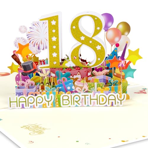 GREETING ART Geburtstagskarte zum 18 Geburtstag,3D Pop Up Karte Geburtstag Grußkarte, Happy Birthday Grußkarte,Geburtstagskarten mit Umschlag, Geburtstagsgeschenk für Familie und Freunden von GREETING ART