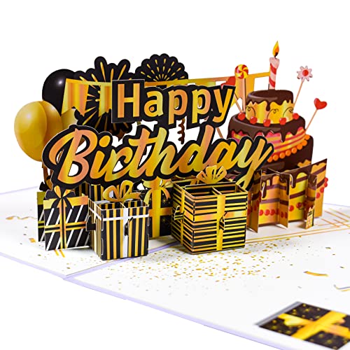 GREETING ART Happy Birthday Karte, 3D Pop-up Geburtstagskarte,Geburtstagskuchen Geburtstagsgrusskarte mit Umschlag fuer Kinder Frauen Mama Papa Frau Mann Geschaeft von GREETING ART
