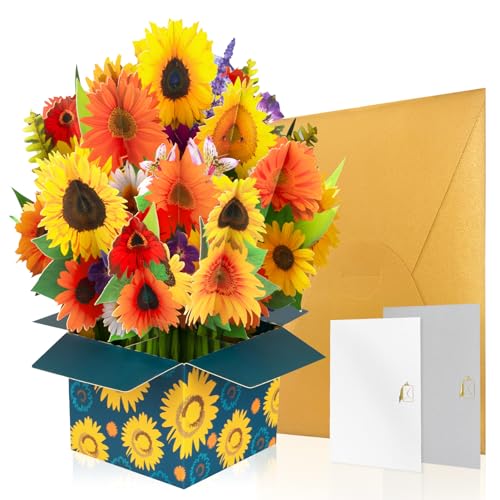 GREETING ART Pop-Up Blumen Karte,Pop Up Karte Sonnenblumen,3D Blumenkarte für Frau, Mutter & Freundin,Geburtstagskarte,Dankeskarte oder für Gute Besserung von GREETING ART