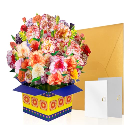 GREETING ART Pop-Up Blumenkarte,Blume mit nelke, pop up karte blumenstrauß,3D Geschenkkarte zum Geburtstag,Muttertagskarte,Blumen Grußkarte von GREETING ART