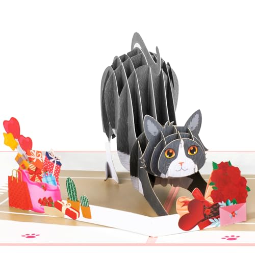 GREETING ART Pop Up Karte Geburtstagskatze,3D Hochzeitskarte mit Katze,3d Geburtstagskarte Katzen Frau, Freundin & Mädchen,Glückwunschkarte zum Geburtstag von Katzenliebhaber von GREETING ART