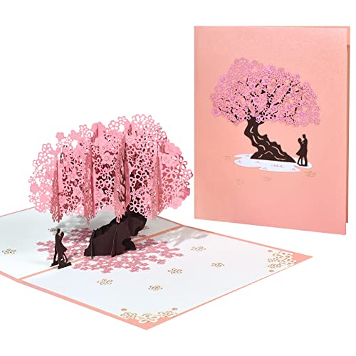 GREETING ART Pop-Up Karte Kirschblüten Baum,3D Geburtstagskarte mit Sakura Blüten für Frau, beste Freundin & Mama - Grußkarte zum Muttertag und als Gute Besserung Karte,3D Hochzeitskarte von GREETING ART