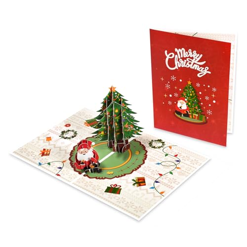 GREETING ART Pop Up Karte Weihnachten, Pop Up Weihnachtsbaum mit weihnachtsmann, 3d weihnachtskarten,Weihnachtsgrußkarte für Kinder,Mama, Frau & Freundin von GREETING ART