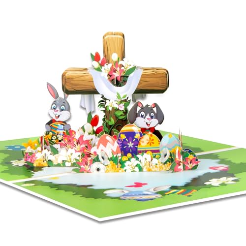 GREETING ART Pop Up Osterkarte, Osterkarten 3d, Osterhase mit Eiern, inspirierende Florale 3d Pop Up Grußkarte mit Heiligem Kreuz,Osterkarte mit Umschlag GREETING ART Pop Up Osterkarte, Osterkarten 3d, Osterhase mit Eiern, inspirierende Florale 3d Pop Up Grußkarte mit Heiligem Kreuz,Osterkarte mit Umschlag von GREETING ART