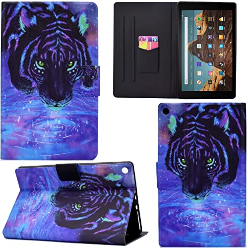 GRENJ Ooboom Hülle für Amazon Fire HD 10 2017/2019, PU Leder Flip Smart Cover Schutzhülle Dünn Tasche Brieftasche Wallet Case Ständer mit Kartenfächer Magnetverschluss - Tiger von GRENJ