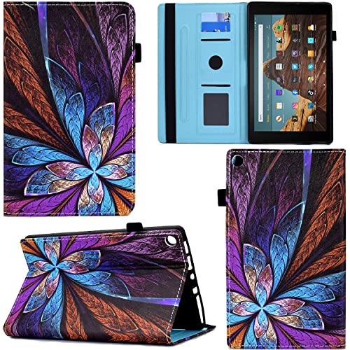 GRENJ Ooboom Hülle für Amazon Fire HD 8 2016/2017/2018, PU Leder Flip Smart Cover Schutzhülle Tasche Brieftasche Wallet Case Schale Ständer mit Kartenfächer Gummiband - Blume von GRENJ