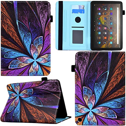 GRENJ Ooboom Hülle für Fire HD 8 2020/Fire HD 8 Plus Tablet 2020, PU Leder Flip Smart Cover Schutzhülle Tasche Brieftasche Wallet Case Schale Ständer mit Kartenfächer Gummiband - Blume von GRENJ