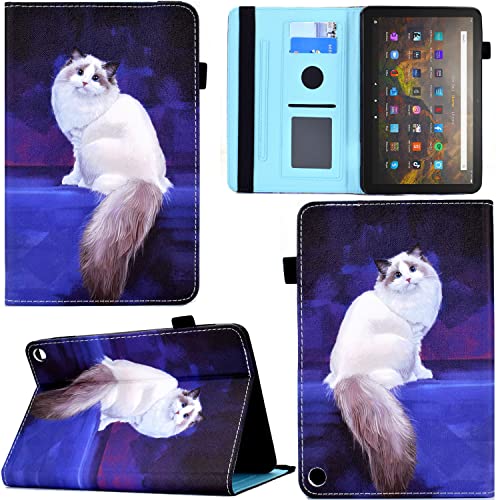 GRENJ Ooboom Hülle für Fire HD 8 2020/Fire HD 8 Plus Tablet 2020, PU Leder Flip Smart Cover Schutzhülle Tasche Brieftasche Wallet Case Schale Ständer mit Kartenfächer Gummiband - Katze von GRENJ