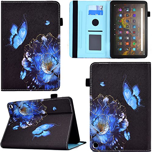 GRENJ Ooboom Hülle für Fire HD 8 2020/Fire HD 8 Plus Tablet 2020, PU Leder Flip Smart Cover Schutzhülle Tasche Brieftasche Wallet Case Schale Ständer mit Kartenfächer Gummiband - Schmetterling Blume von GRENJ
