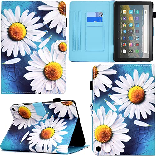 GRENJ Ooboom Hülle für Fire HD 8 2020/Fire HD 8 Plus Tablet 2020, PU Leder Flip Smart Cover Schutzhülle Tasche Brieftasche Wallet Case Schale Ständer mit Kartenfächer Magnetverschluss - Blume von GRENJ