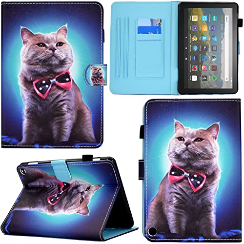 GRENJ Ooboom Hülle für Fire HD 8 2020/Fire HD 8 Plus Tablet 2020, PU Leder Flip Smart Cover Schutzhülle Tasche Brieftasche Wallet Case Schale Ständer mit Kartenfächer Magnetverschluss - Katze von GRENJ