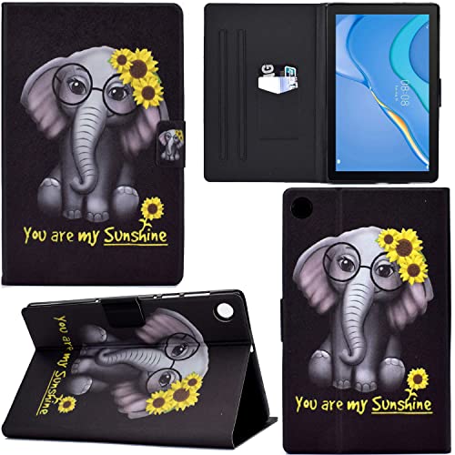 GRENJ Ooboom Hülle für Huawei MatePad T10/T10s Tablet, PU Leder Flip Smart Cover Schutzhülle Dünn Tasche Brieftasche Wallet Case Ständer mit Kartenfächer Magnetverschluss - Elefant von GRENJ