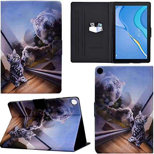 GRENJ Ooboom Hülle für Huawei MatePad T10/T10s Tablet, PU Leder Flip Smart Cover Schutzhülle Dünn Tasche Brieftasche Wallet Case Ständer mit Kartenfächer Magnetverschluss - Katze Tiger von GRENJ