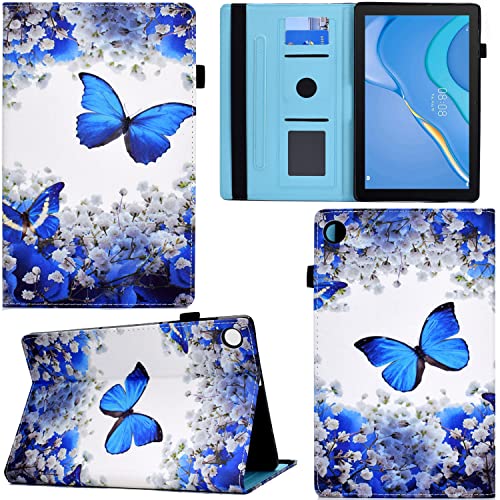 GRENJ Ooboom Hülle für Huawei MatePad T10/T10s Tablet, PU Leder Flip Smart Cover Schutzhülle Tasche Brieftasche Wallet Case Schale Ständer mit Kartenfächer Gummiband - Blau Schmetterling von GRENJ