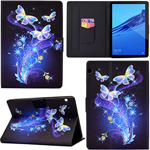 GRENJ Ooboom Hülle für Huawei MediaPad T3 10 Tablet, PU Leder Flip Smart Cover Schutzhülle Dünn Tasche Brieftasche Wallet Case Ständer mit Kartenfächer Magnetverschluss - Bling Schmetterling von GRENJ