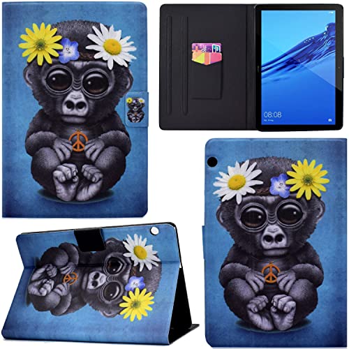 GRENJ Ooboom Hülle für Huawei MediaPad T3 10 Tablet, PU Leder Flip Smart Cover Schutzhülle Dünn Tasche Brieftasche Wallet Case Ständer mit Kartenfächer Magnetverschluss - Gorilla von GRENJ