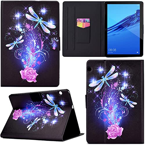 GRENJ Ooboom Hülle für Huawei MediaPad T3 10 Tablet, PU Leder Flip Smart Cover Schutzhülle Dünn Tasche Brieftasche Wallet Case Ständer mit Kartenfächer Magnetverschluss - Libelle von GRENJ