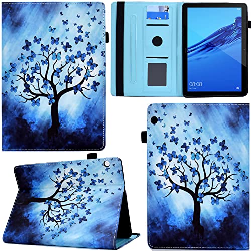 GRENJ Ooboom Hülle für Huawei MediaPad T3 10 Tablet, PU Leder Flip Smart Cover Schutzhülle Tasche Brieftasche Wallet Case Schale Ständer mit Kartenfächer Gummiband - Schmetterling Baum von GRENJ