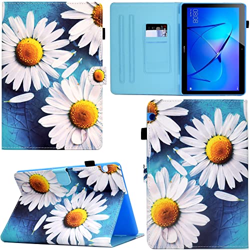 GRENJ Ooboom Hülle für Huawei MediaPad T3 10 Tablet, PU Leder Flip Smart Cover Schutzhülle Tasche Brieftasche Wallet Case Schale Ständer mit Kartenfächer Magnetverschluss - Blume von GRENJ