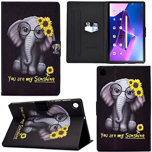 GRENJ Ooboom Hülle für Lenovo Tab M10 FHD Plus 10,3" Tablet, PU Leder Flip Smart Cover Schutzhülle Dünn Tasche Brieftasche Wallet Case Ständer mit Kartenfächer Magnetverschluss - Elefant von GRENJ