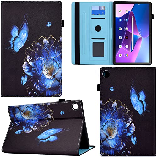 GRENJ Ooboom Hülle für Lenovo Tab M10 FHD Plus 10,3" Tablet, PU Leder Flip Smart Cover Schutzhülle Tasche Brieftasche Wallet Case Schale Ständer mit Kartenfächer Gummiband - Schmetterling Blume von GRENJ