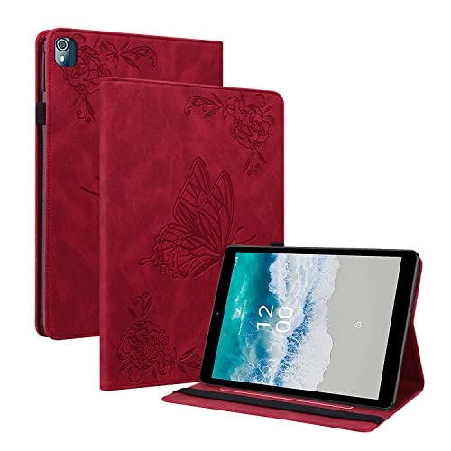 GRENJ Ooboom Hülle für Nokia T10, Retro Butterfly Flower Pattern Flip Smart Cover Wallet PU Leather Bag Stand Card Slots Holder Elastic Band - Rot GRENJ Ooboom Hülle für Nokia T10, Retro Butterfly Flower Pattern Flip Smart Cover Wallet PU Leather Bag Stand Card Slots Holder Elastic Band - Rot von GRENJ