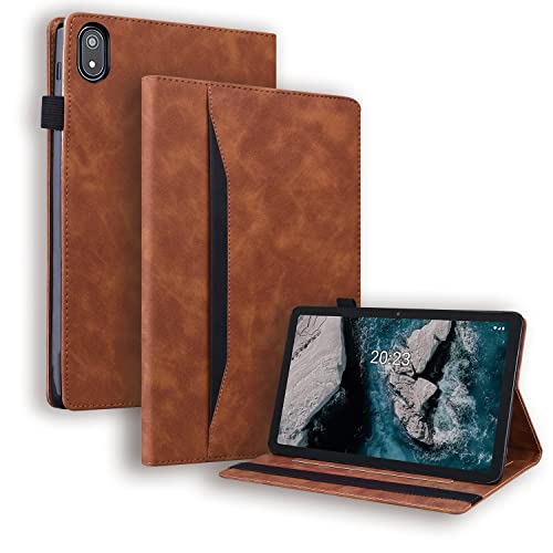 GRENJ Ooboom Hülle für Nokia T20 Tablet, Flip Folio Smart Cover PU Leder Schutzhülle Tasche Brieftasche Wallet Case Ständer mit Gummiband - Braun von GRENJ