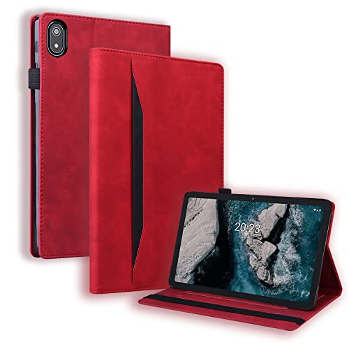 GRENJ Ooboom Hülle für Nokia T20 Tablet, Flip Folio Smart Cover PU Leder Schutzhülle Tasche Brieftasche Wallet Case Ständer mit Gummiband - Rot von GRENJ